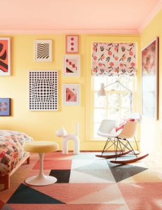 Brightly painted bedroom for children.