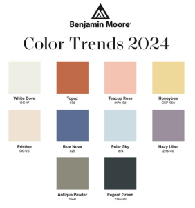 paint colour palette from Benjamin Moore for 2024